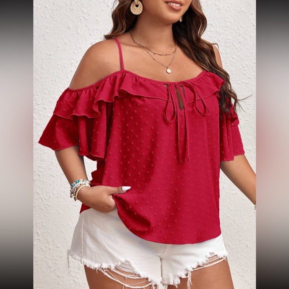 Tops - Plus Size Ruffle Off The Shoulder Top Blouse Shirt Red